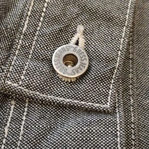 Y2K GUESS Black White 4 Pocket Trucker Denim Jean Jacket Men's Size XXL - Picture 3 of 14